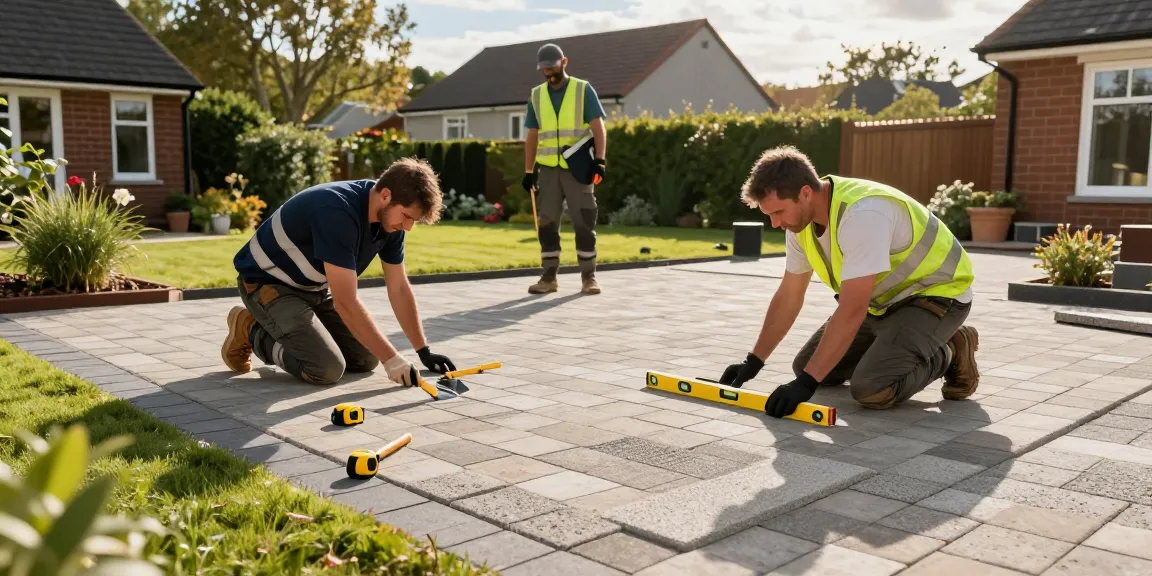 Driveway installation by professionals from drivewaysandpatios.ie in a sunny Finglas neighborhood.