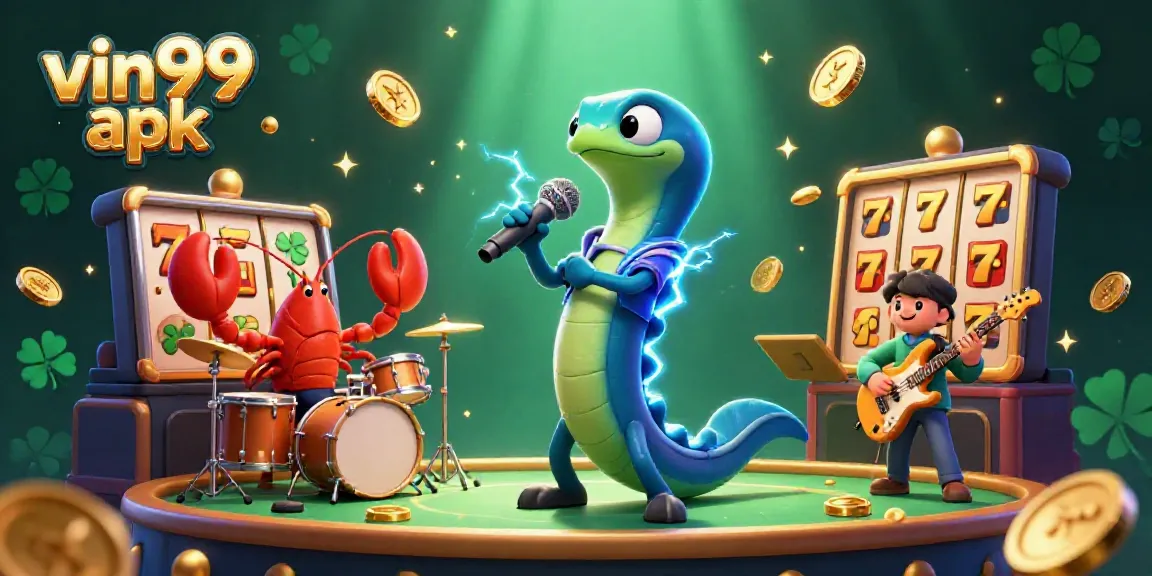 Experience the thrilling vin99 apk action with a 3D electric eel DJ and vibrant underwater casino elements.
