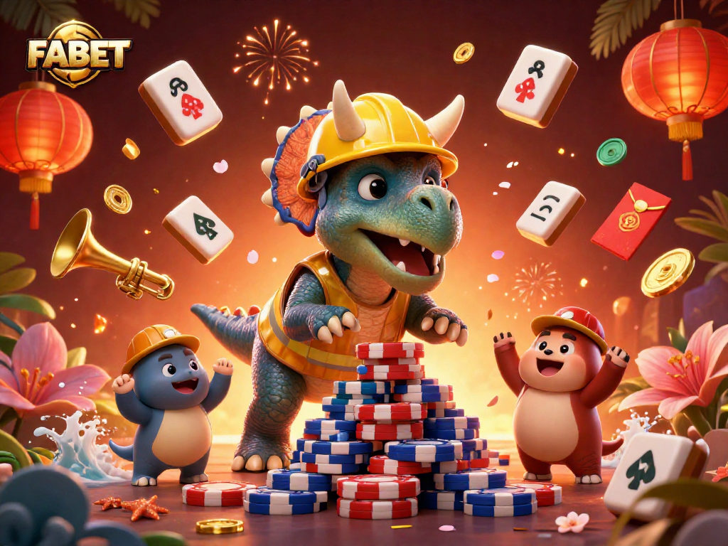 Bet big with FABET's exciting gaming atmosphere filled with colorful casino elements.