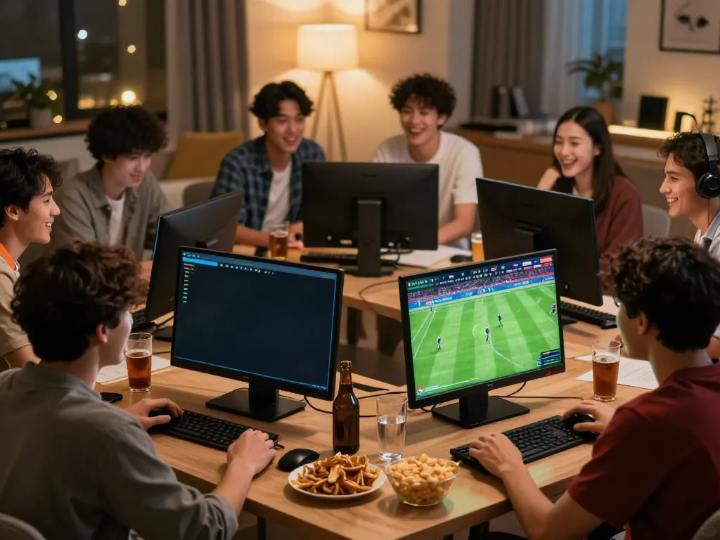 Socolive friends enjoying live football streaming and betting together in a lively atmosphere.