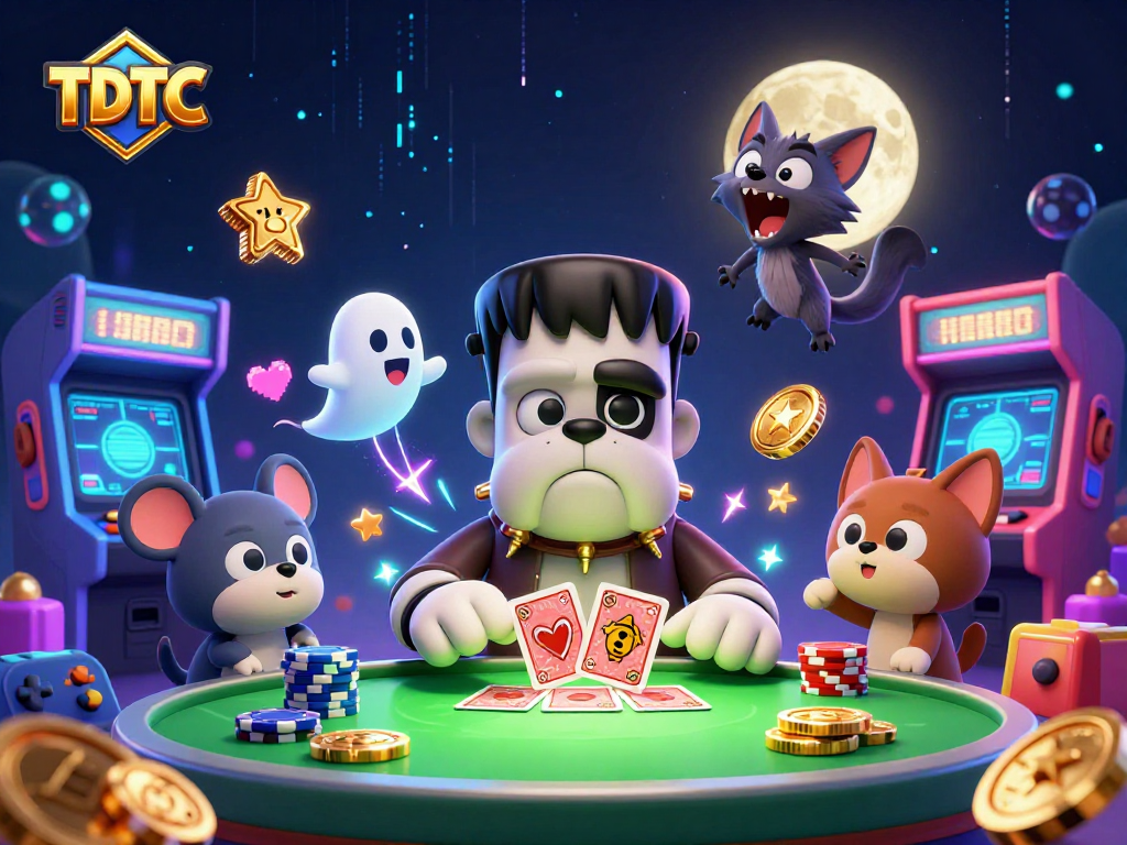Play cards with TDTC's spooky casino characters like the Frankenstein bulldog monster.