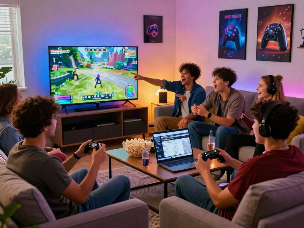 Engaged group of friends enjoying an adult game session in a cozy living room.