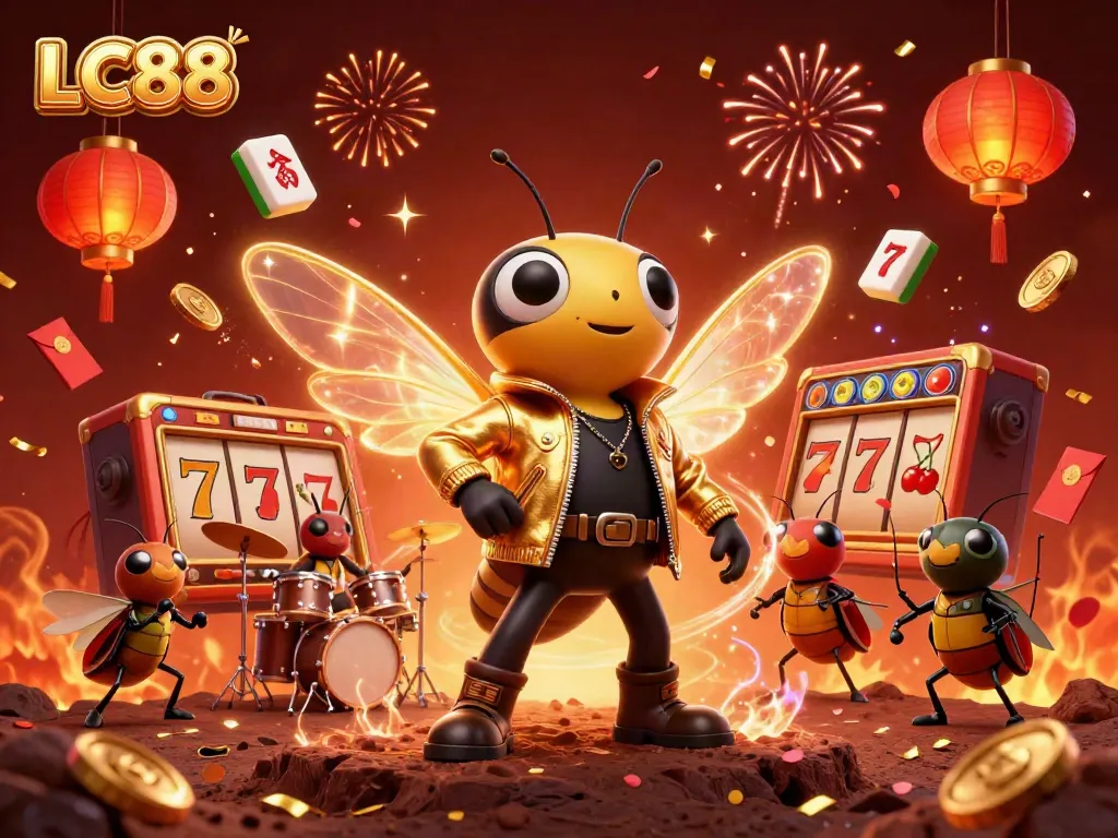 Experience the excitement of LC88 with this vibrant 3D casino illustration showcasing a rock star theme.
