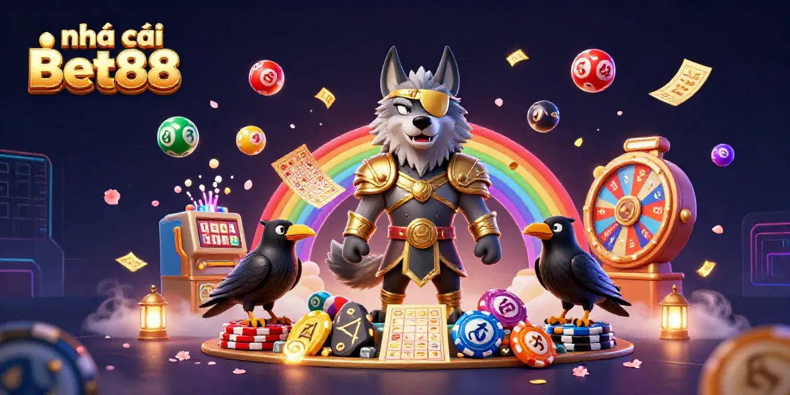 Engage with Nhà cái Bet88 through an exciting 3D casino-themed illustration showcasing dynamic gaming elements.