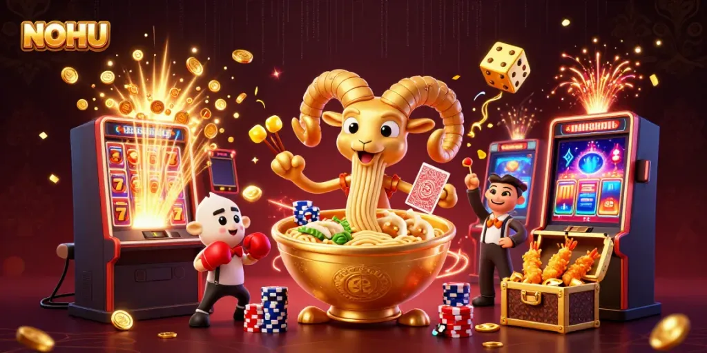 Engaging NOHU online casino scene with colorful slot themes, vibrant characters, and exciting gaming elements.