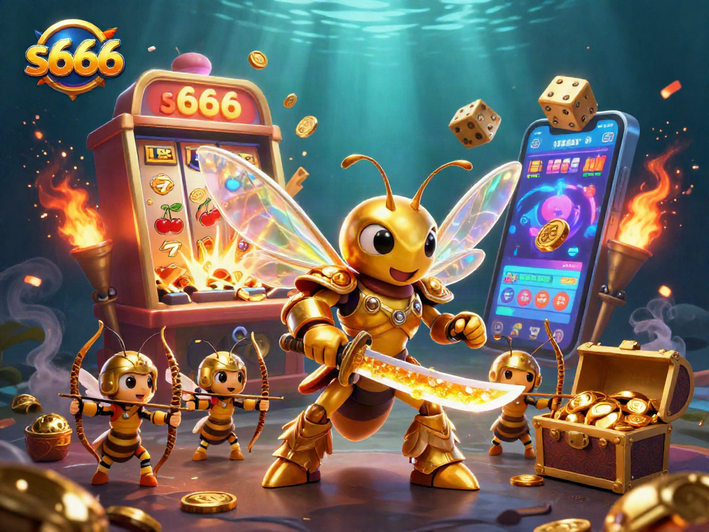 Experience vibrant winnings with s666's animated casino action featuring dynamic slot machines and golden characters.