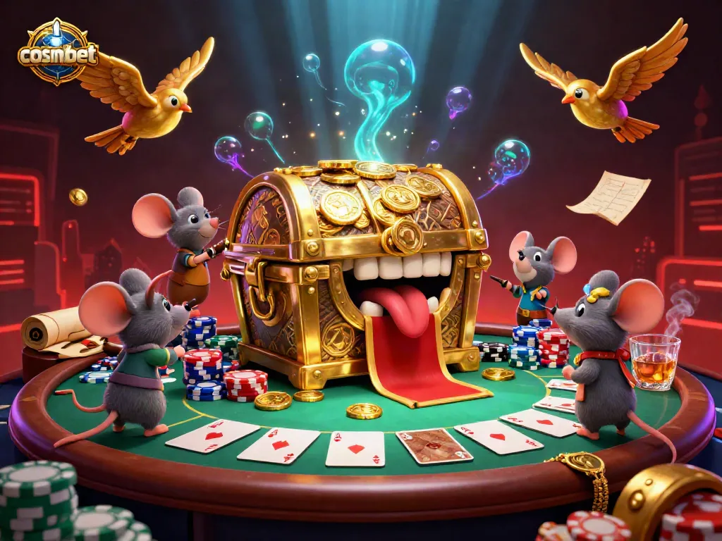 Experience thrilling gameplay at cosmobet with colorful poker scenes and vibrant treasure elements.