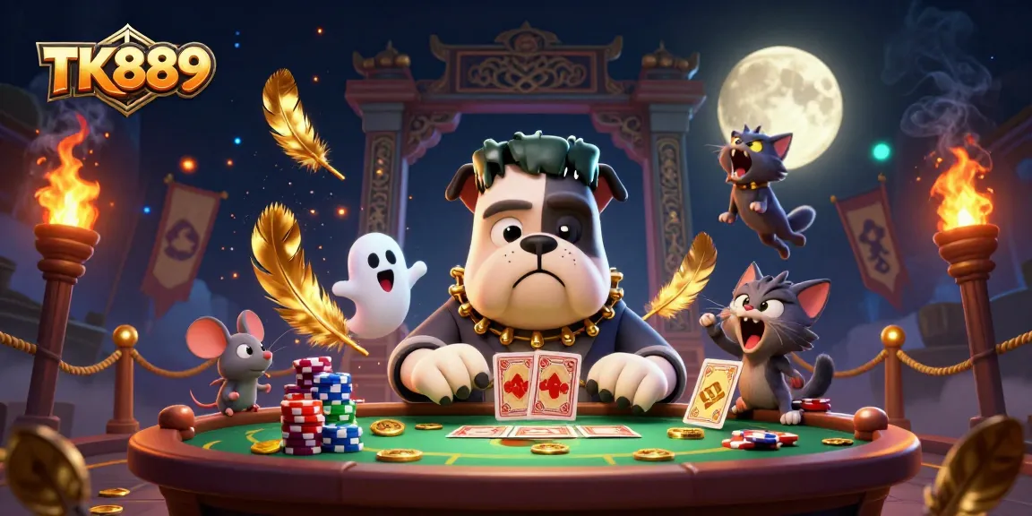 Experience thrilling gameplay at TK889 with a dynamic scene featuring digital casino characters.