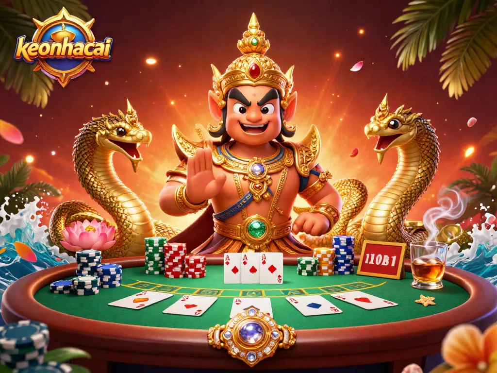 Experience keonhacai's thrilling poker atmosphere with vibrant characters and dynamic elements.