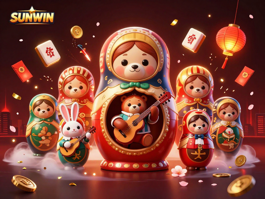 SUNWIN's immersive 3D illustration showcases engaging casino elements with vibrant characters and dynamic effects.