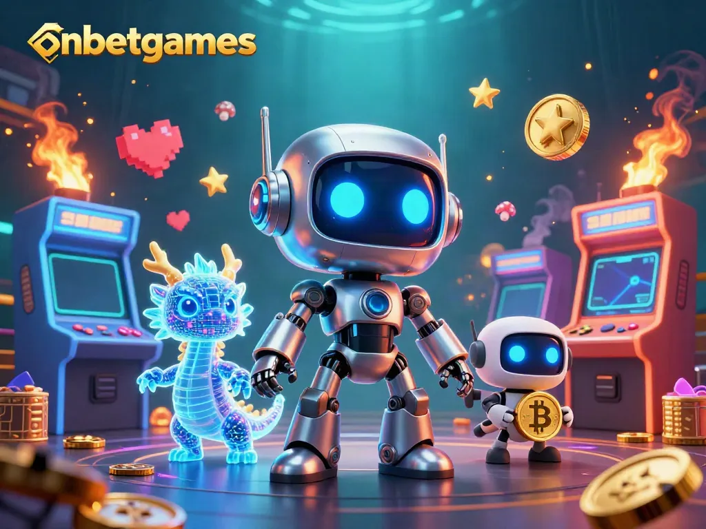 Elevate your gaming with onbetgames in a vibrant 3D casino adventure featuring a cyberpunk robot and crypto!