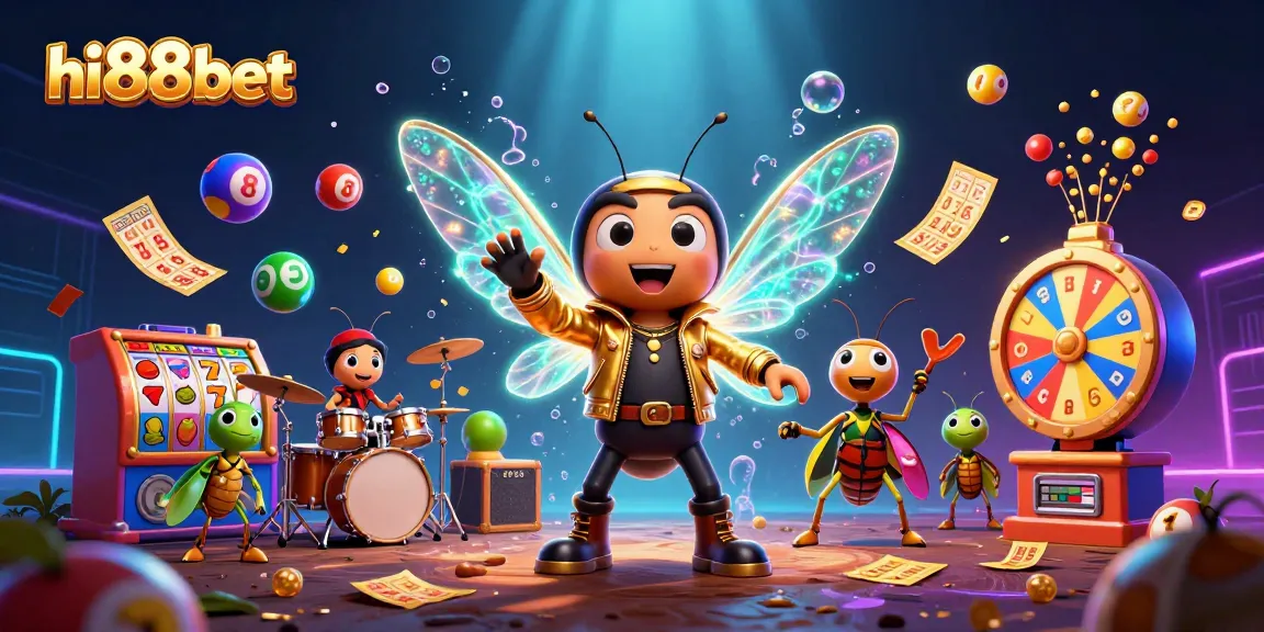 hi88bet's vibrant casino scene showcases a dynamic cicada rock star amid energized gaming elements.