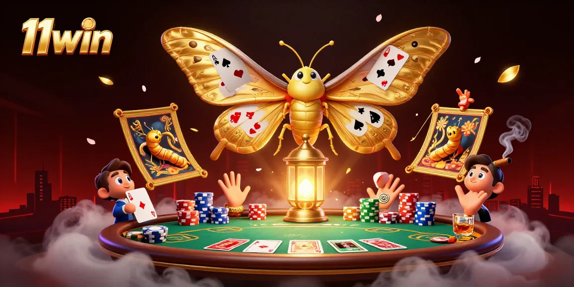 Engage with 11win's casino action featuring a vibrant tableau of poker elements.