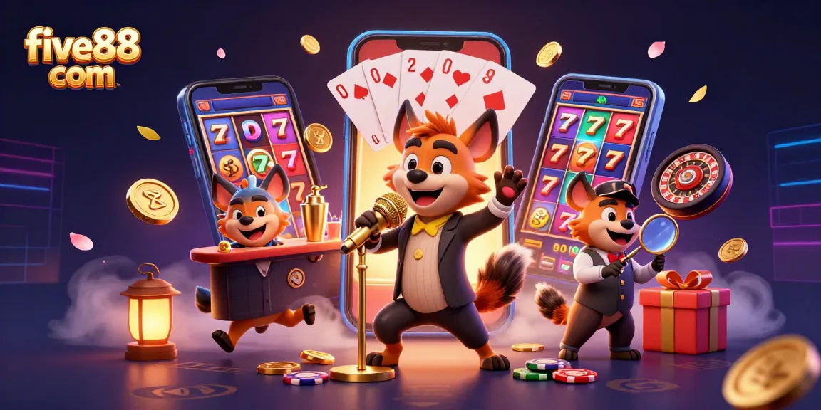 Engage in lively entertainment at five88 com with cartoon hyenas performing comedy in a dynamic casino club scene.