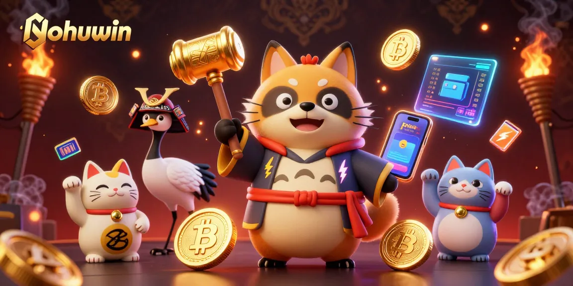 Nohuwin invites players to engage with lively cartoon characters in a vibrant casino setting.