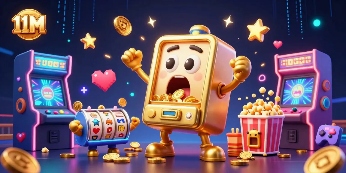 Spin the reels and win big with 11M's colorful slot machines in a vibrant casino scene.