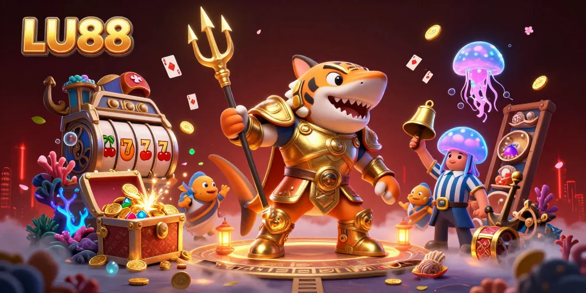 Experience the excitement of LU88 with a captivating underwater casino scene featuring a tiger shark and dynamic game elements.