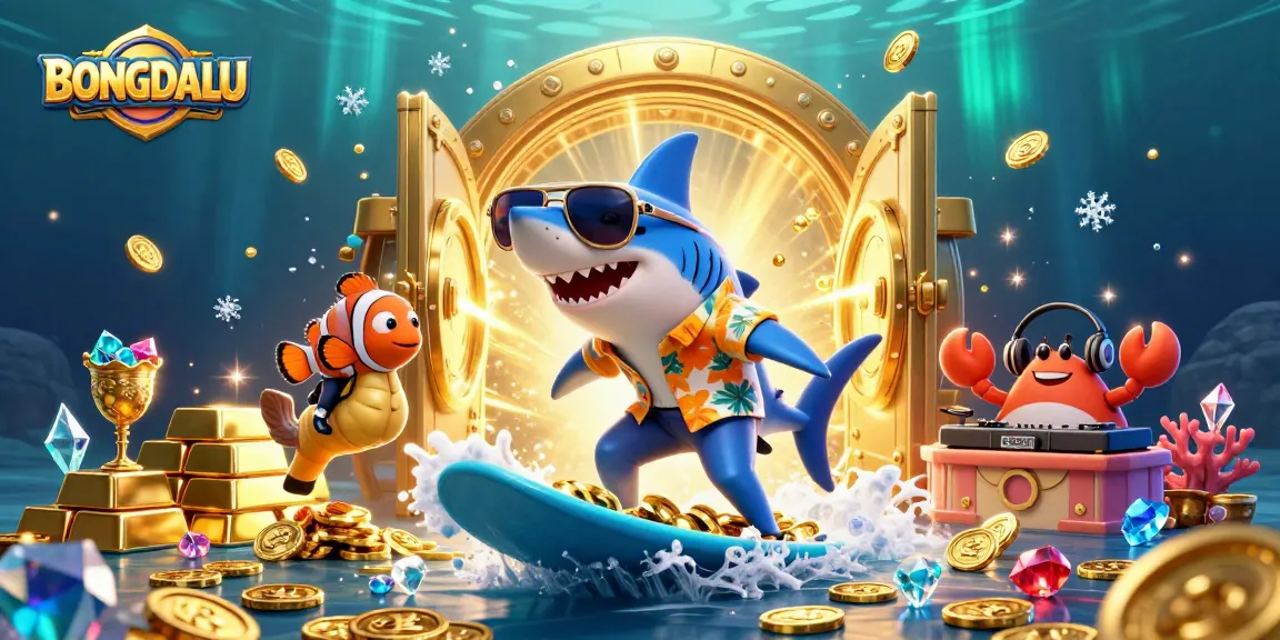 BONGDALU showcases a vibrant underwater gambling scene with energetic characters celebrating a jackpot.