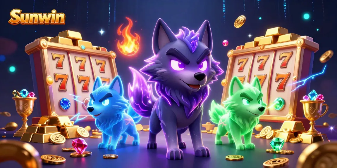 Engage with Sunwin's thrilling slot games featuring rich golden treasures and spectral wolves.
