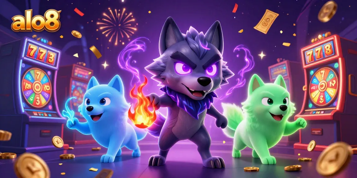 Play exciting games at alo8 with vibrant slot machines and captivating wolf characters in a mystical casino.