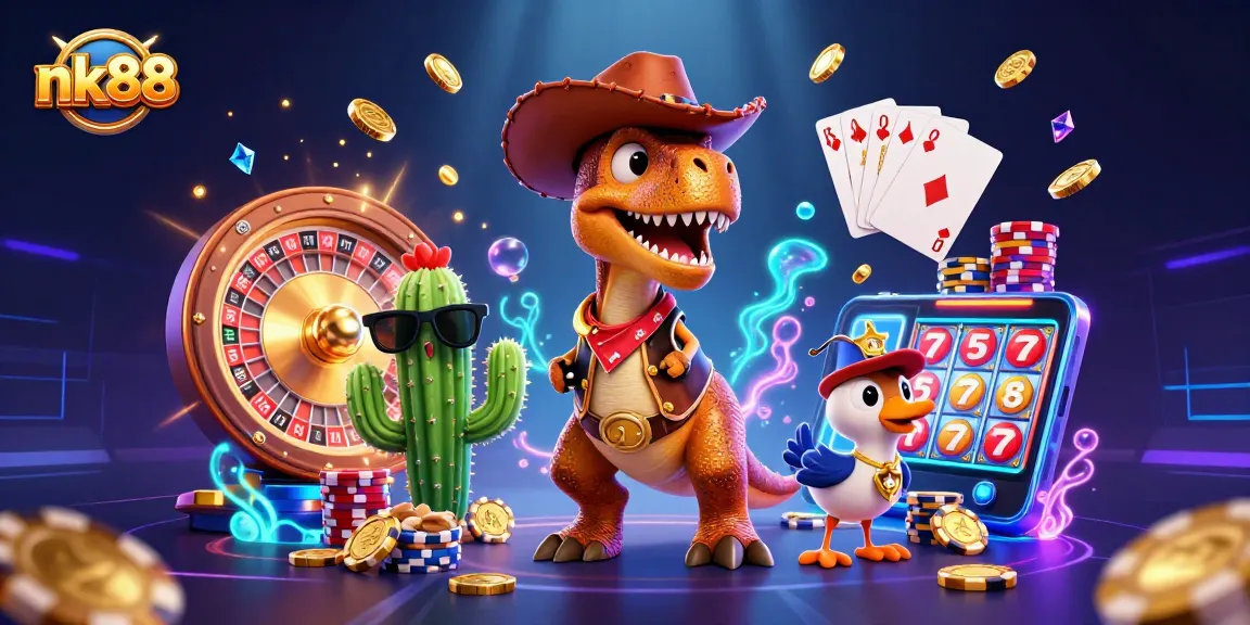 Engage with nk88's exciting gaming experience featuring dynamic characters and vibrant casino elements.