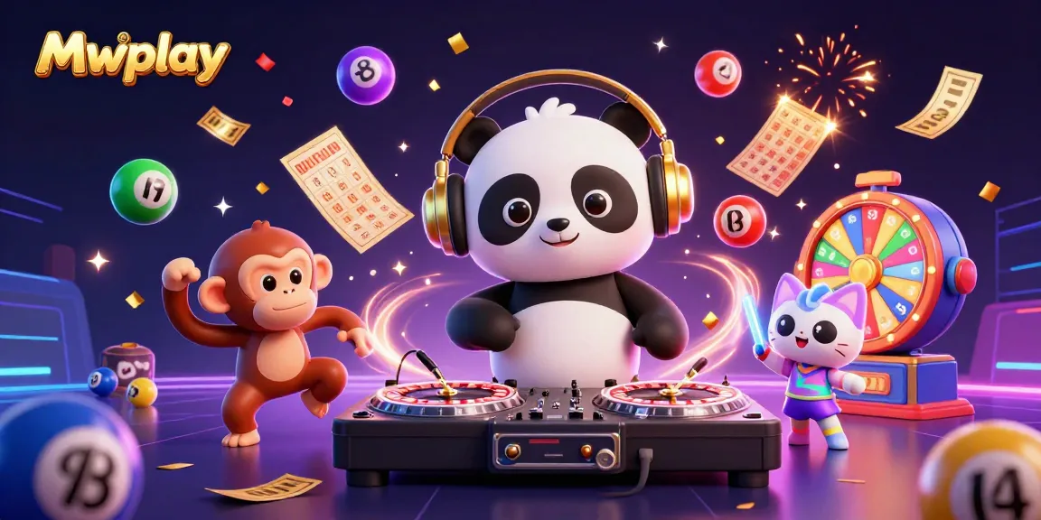 Join the excitement at Mwplay with vibrant 3D characters celebrating casino games in a lively atmosphere.