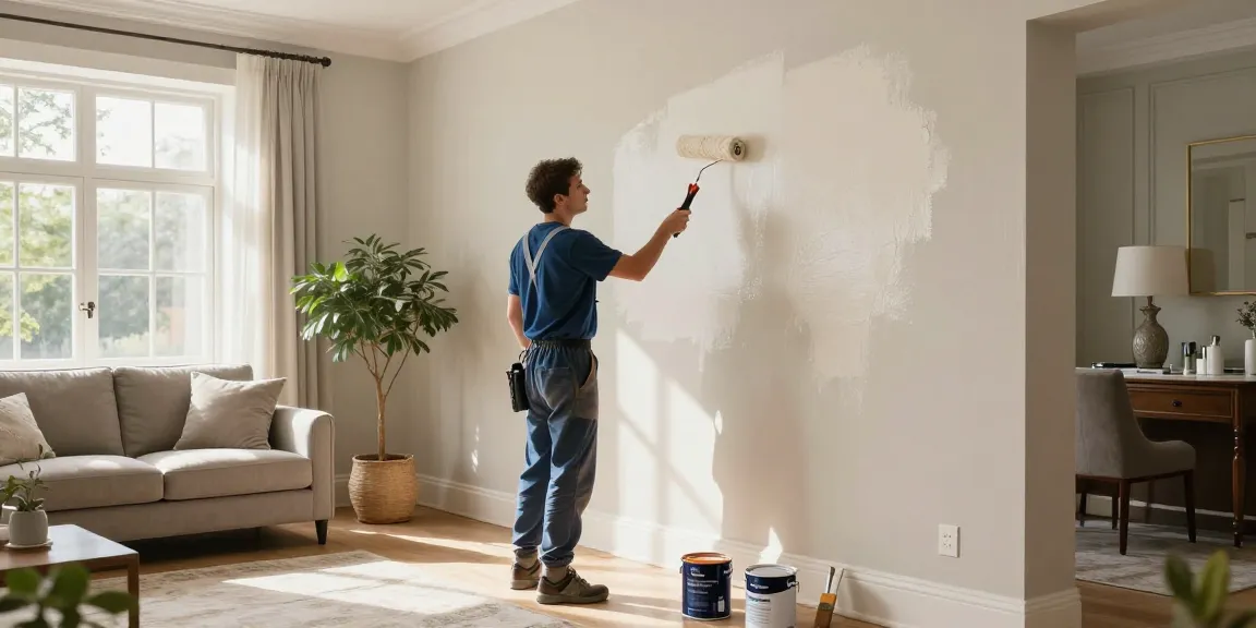 Professional lincoln painter and decorator enhances a stylish interior with fresh paint, showcasing craftsmanship and attention to detail.