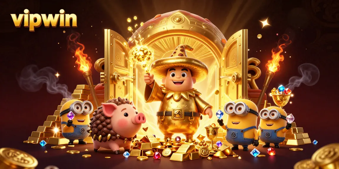Experience vipwin's enchanting treasure hunt with a magical mushroom wizard and gems bursting from every corner.