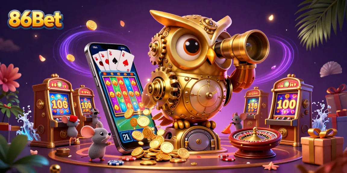 Experience thrilling gameplay at 86Bet with a dynamic casino illustration showcasing excitement and winning potential.