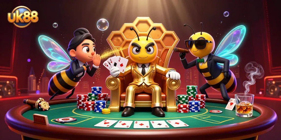 Bet on the vibrant scene with uk88's bumblebee boss, poker chips, and thrilling game dynamics.