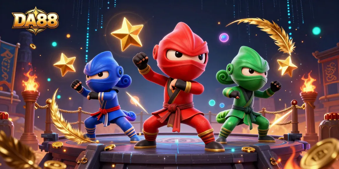 Experience thrilling action with DA88, showcasing ninja chameleons in an electrifying casino scene.