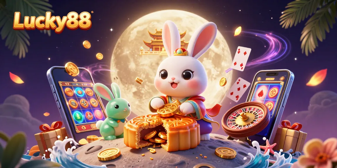 Engage with the Lucky88 slot machine experience among vibrant casino elements and folklore characters.