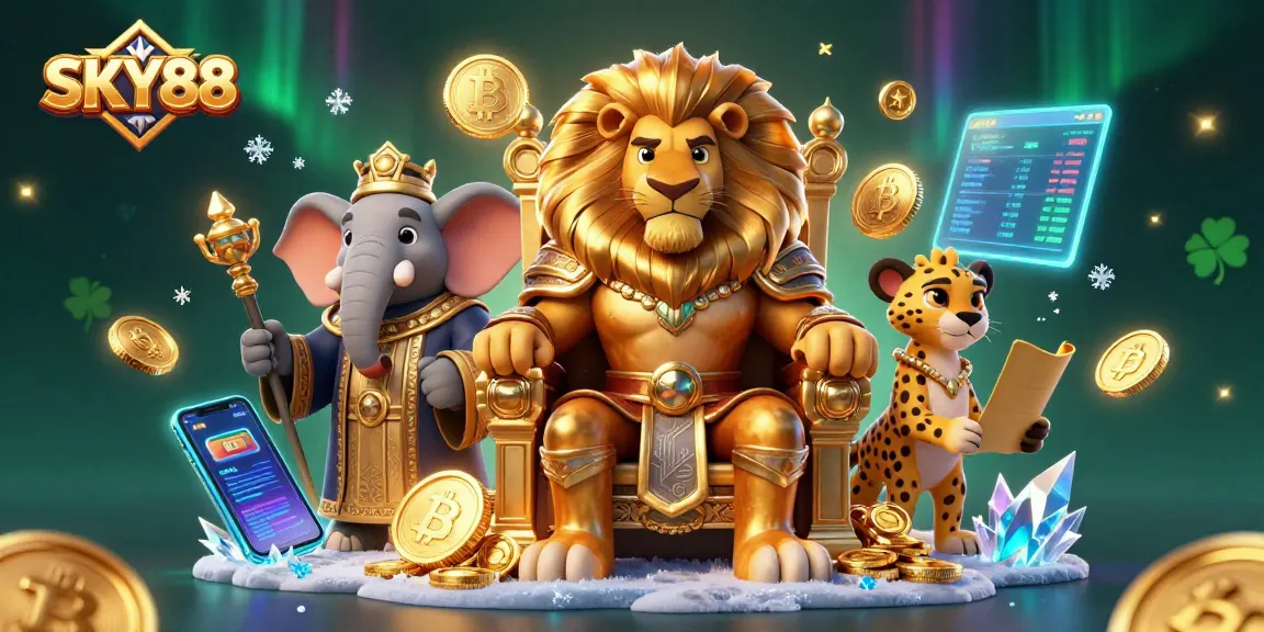 Engage with the thrilling world of SKY88 casino, where a majestic lion king presides over a realm of riches.