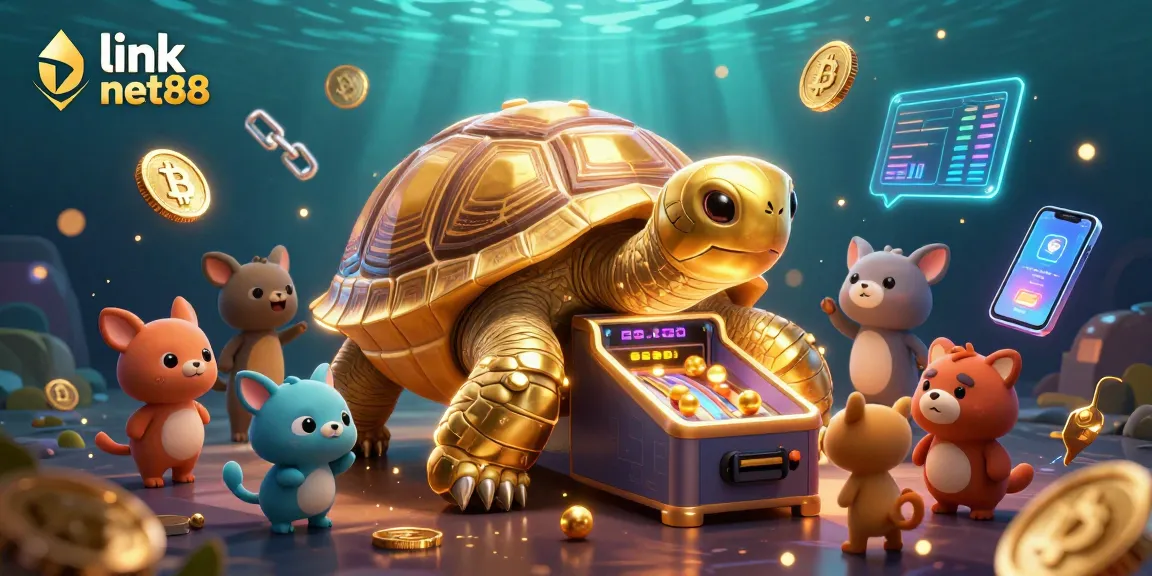 Experience link net88 with a lively golden tortoise pinball scene filled with crypto elements and excitement.