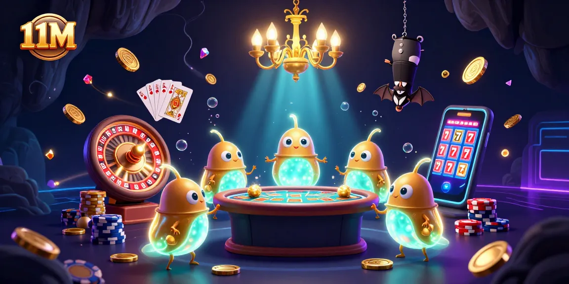 Engage in thrilling gaming adventures at the 11M cave casino, illuminated by glowing creatures.