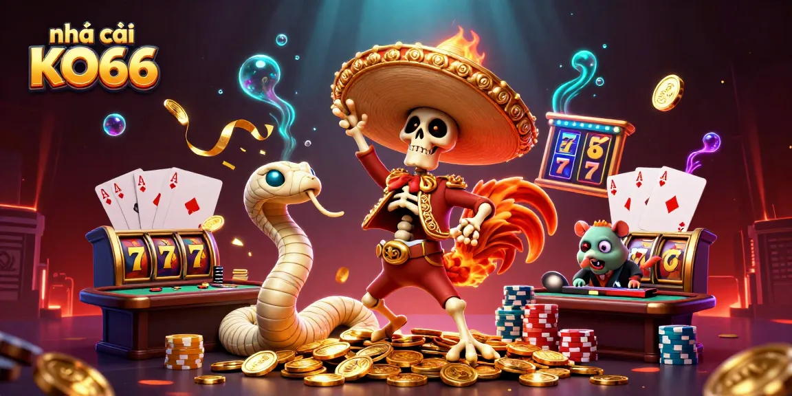 Experience thrilling gaming action at nhà cái KO66 with vibrant 3D illustration of a festive casino scene.