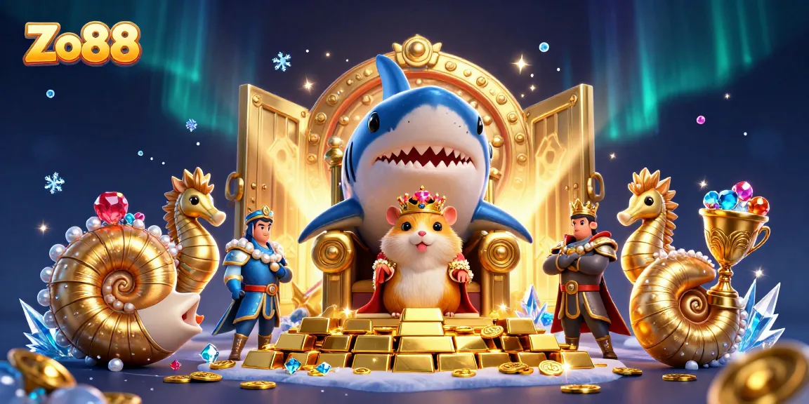 Experience the vibrant thrill of Zo88 gaming with a lively and rich 3D illustration featuring a fierce hamster king and treasure.