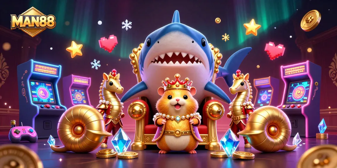 Experience the thrill of winning at MAN88 with a vibrant 3D illustration showcasing a unique casino adventure.