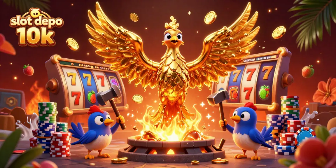 Experience the thrill of slot depo 10k with a golden phoenix and vibrant slot elements.