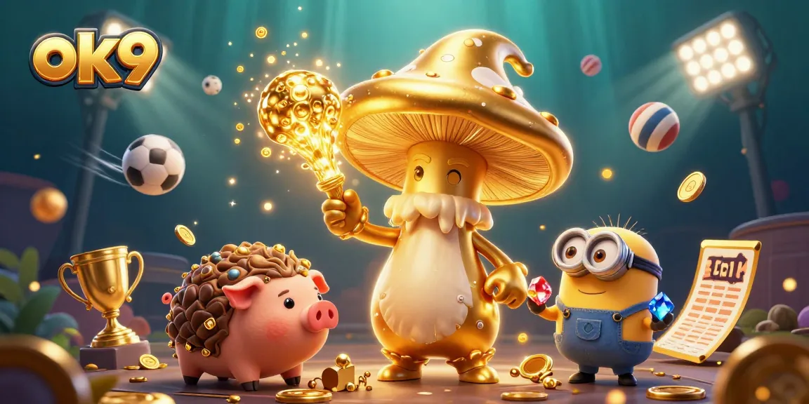 ok9 enhances your sports betting experience with vibrant characters and golden treasures in a thrilling scene.