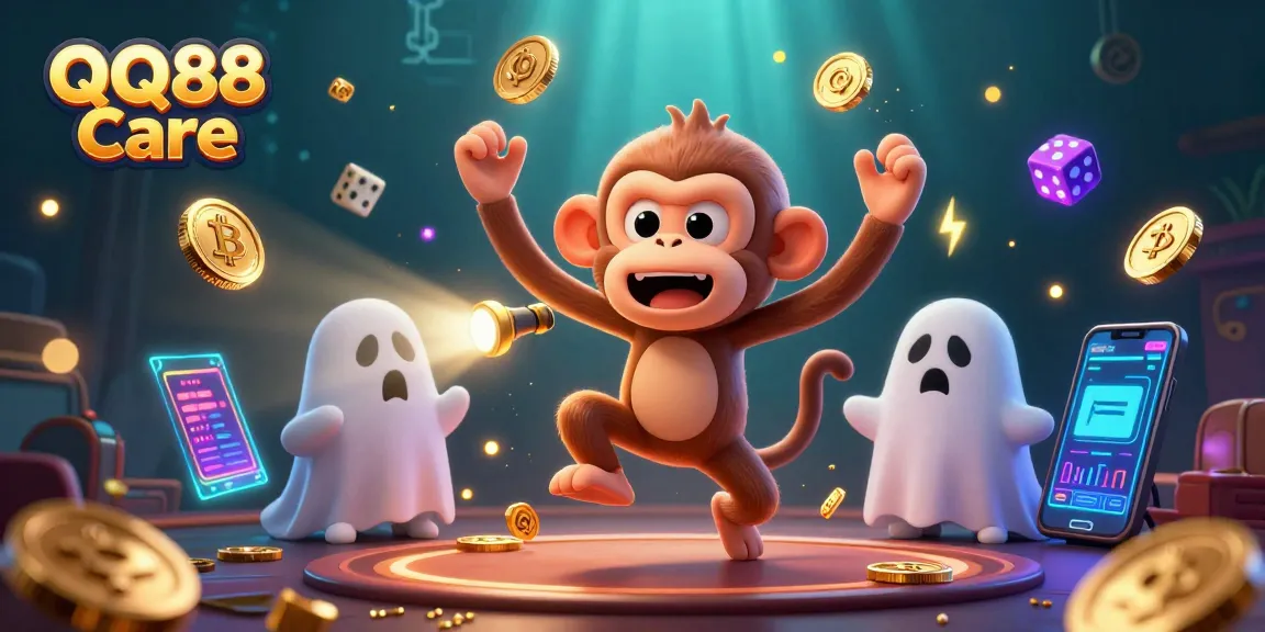 Experience thrilling fun at QQ88 Care with engaging games and vibrant visuals in this 3D casino illustration.