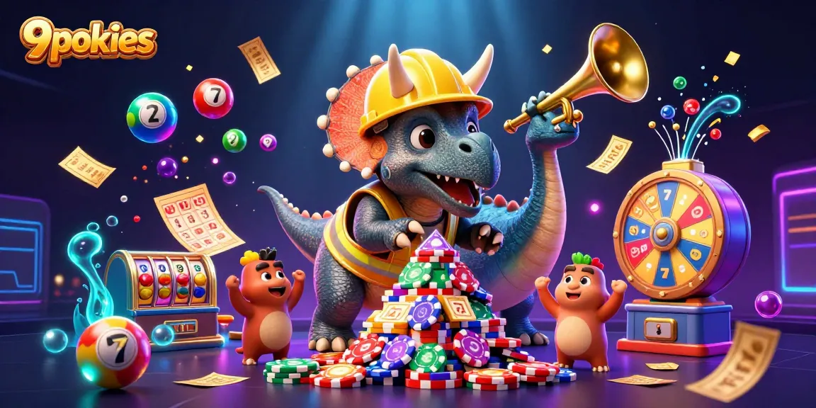 Experience 9pokies excitement with a playful casino scene filled with dynamic game elements.