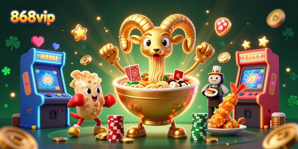 Join the action with 868vip: A vibrant casino scene featuring a giant ramen bowl and its delicious characters.