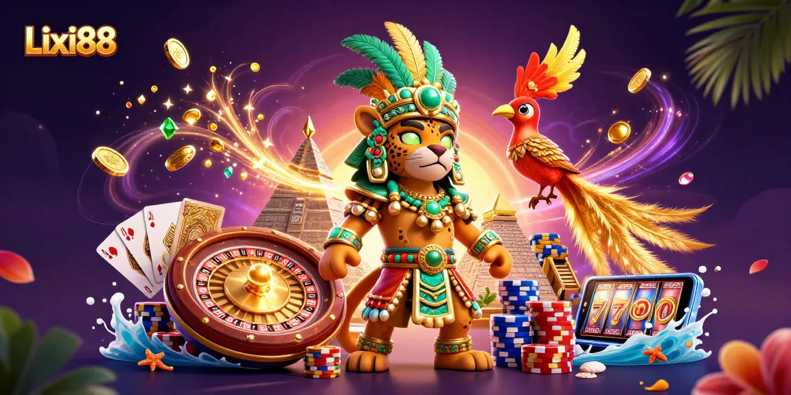 Lixi88 invites players to experience thrilling gaming with dynamic golden coins and vibrant casino elements.