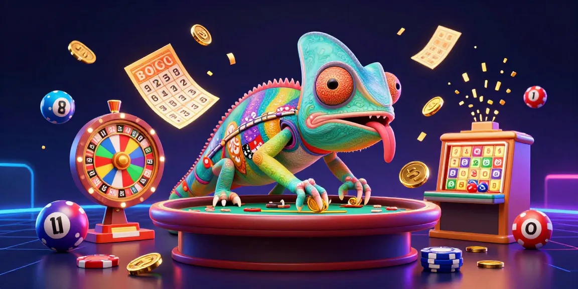 Spaceman88 showcases an exciting casino scene with vibrant games and a chameleon owner, marking golden coins.