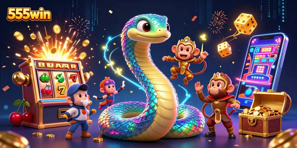 Experience thrilling action with the vibrant 555win scene featuring lively gambling elements and characters.