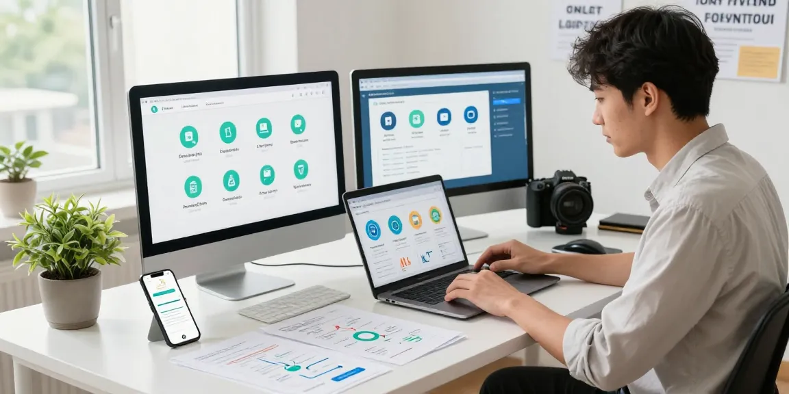 Entrepreneur analyzing metrics on a laptop with online payment gateway icons displayed, capturing the essence of digital finance.